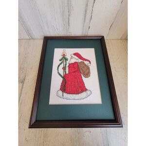Santa Claus cross stitch frame hanging Xmas home decor candle